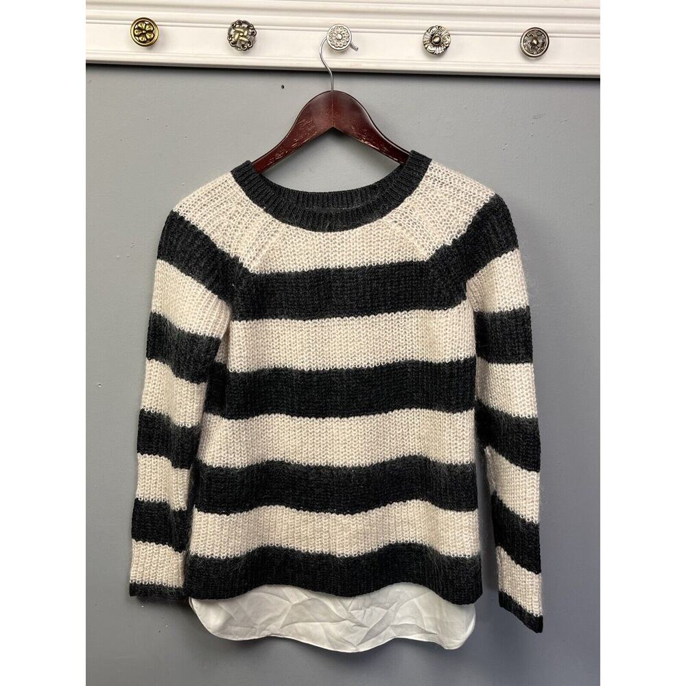Ann Taylor Layered Mohair Sweater‎ Womens Small Stripe Wool Blend Shirttail Hem